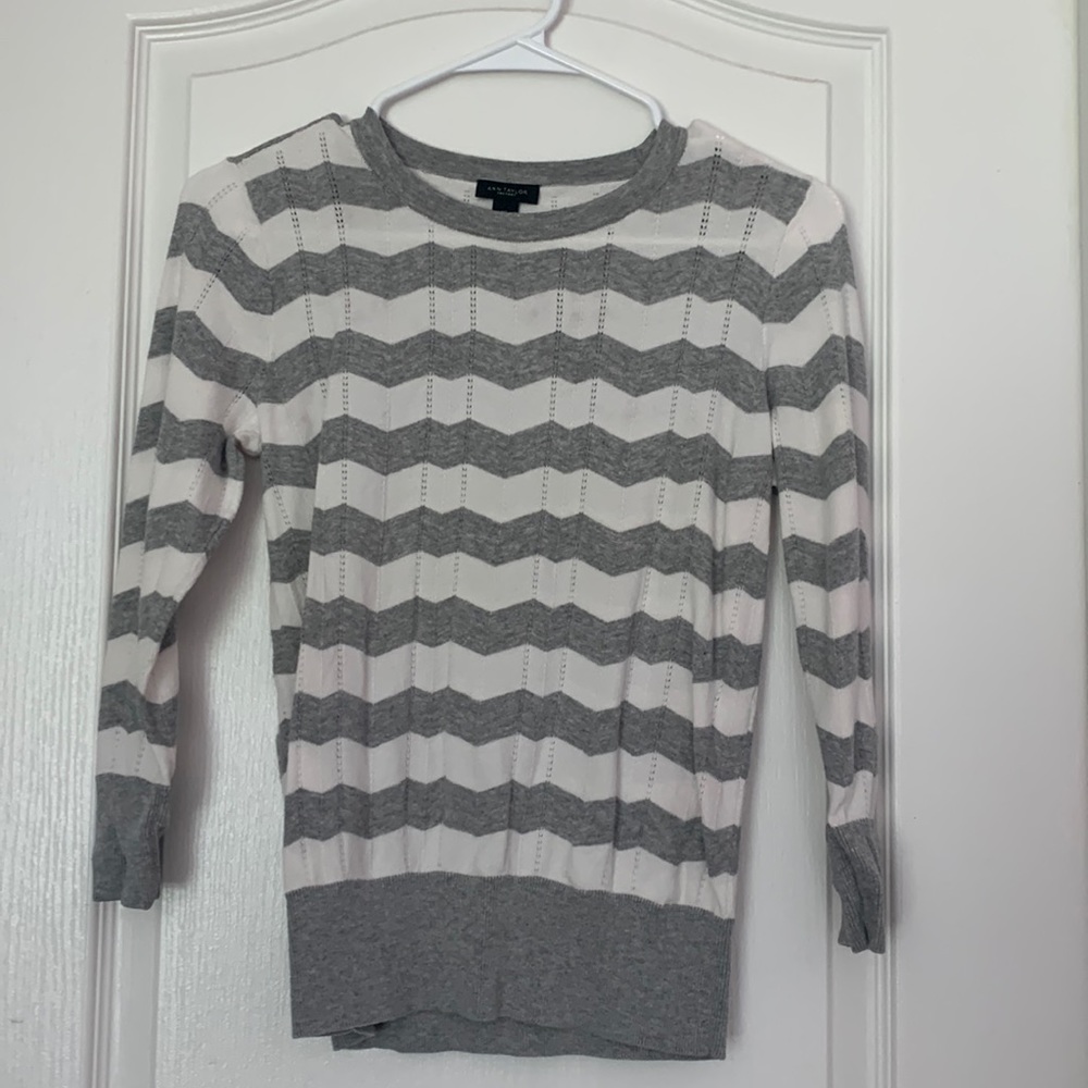 Ann Taylor White and Grey Sweater